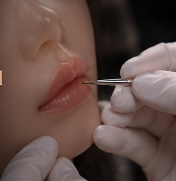 Illustrative image of a gloved artisan working on a doll's facial details